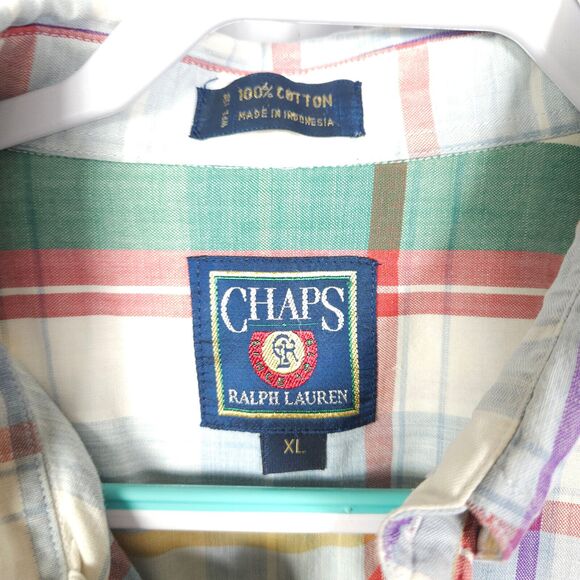 VTG Chaps Ralph Lauren Mens XL Plaid Short Sleeve Cotton Button Down Shirt - Picture 2 of 6